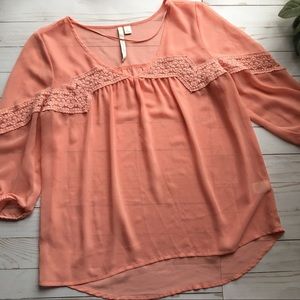 {Lauren Conrad} Peach Sheer Blouse Size S